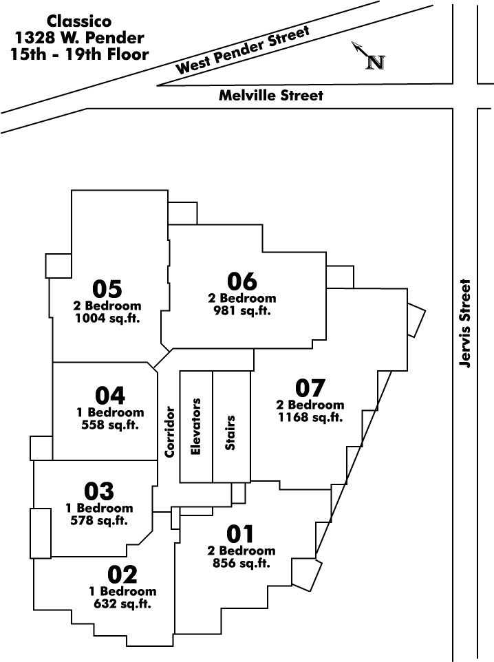 York West floor plate – Floor 15,16,17,18,19, Vancouver