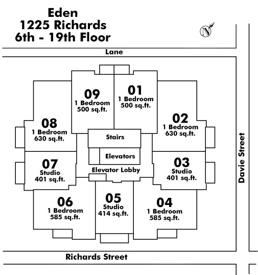 Cambridge Gardens floor plate – Floor 6,7,8,9,10,11,12,13,14,15,16,17,18,19, Vancouver
