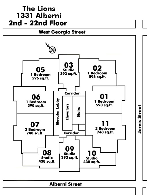Old Kits Townhomes floor plate – Floor 2,3,4,5,6,7,8,9,10,11,12,15,16,17,18,19,20,21,22, Vancouver