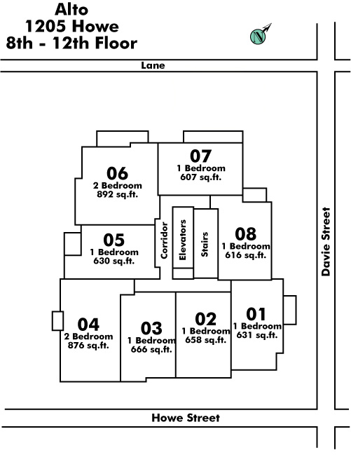 Landmark Manor floor plate – Floor 8,9,10,11,12, Vancouver
