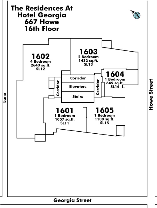 The Private Residences floor plate – Floor 16, Vancouver